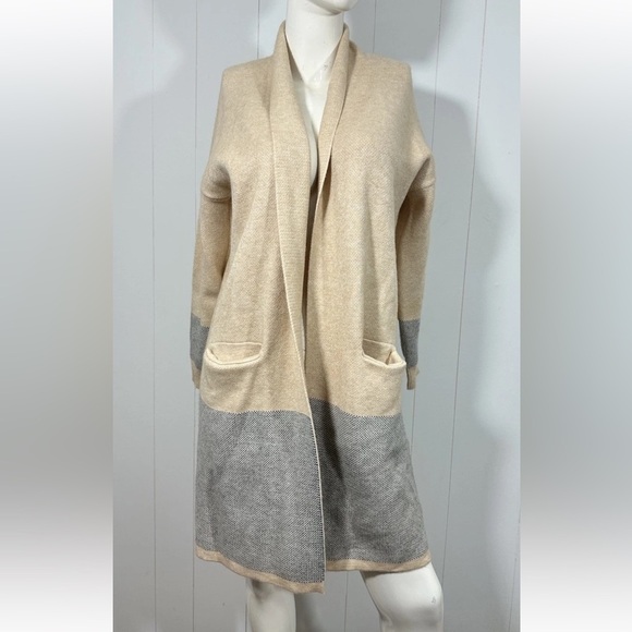 NWT Miami Women’s Long Open Front Cardigan Collared Size Small S Beige - Picture 1 of 8